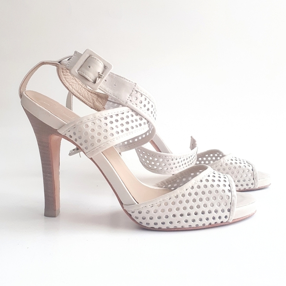Masiero | Heeled Sandals with Perforated Leather and Wraparound Buckle